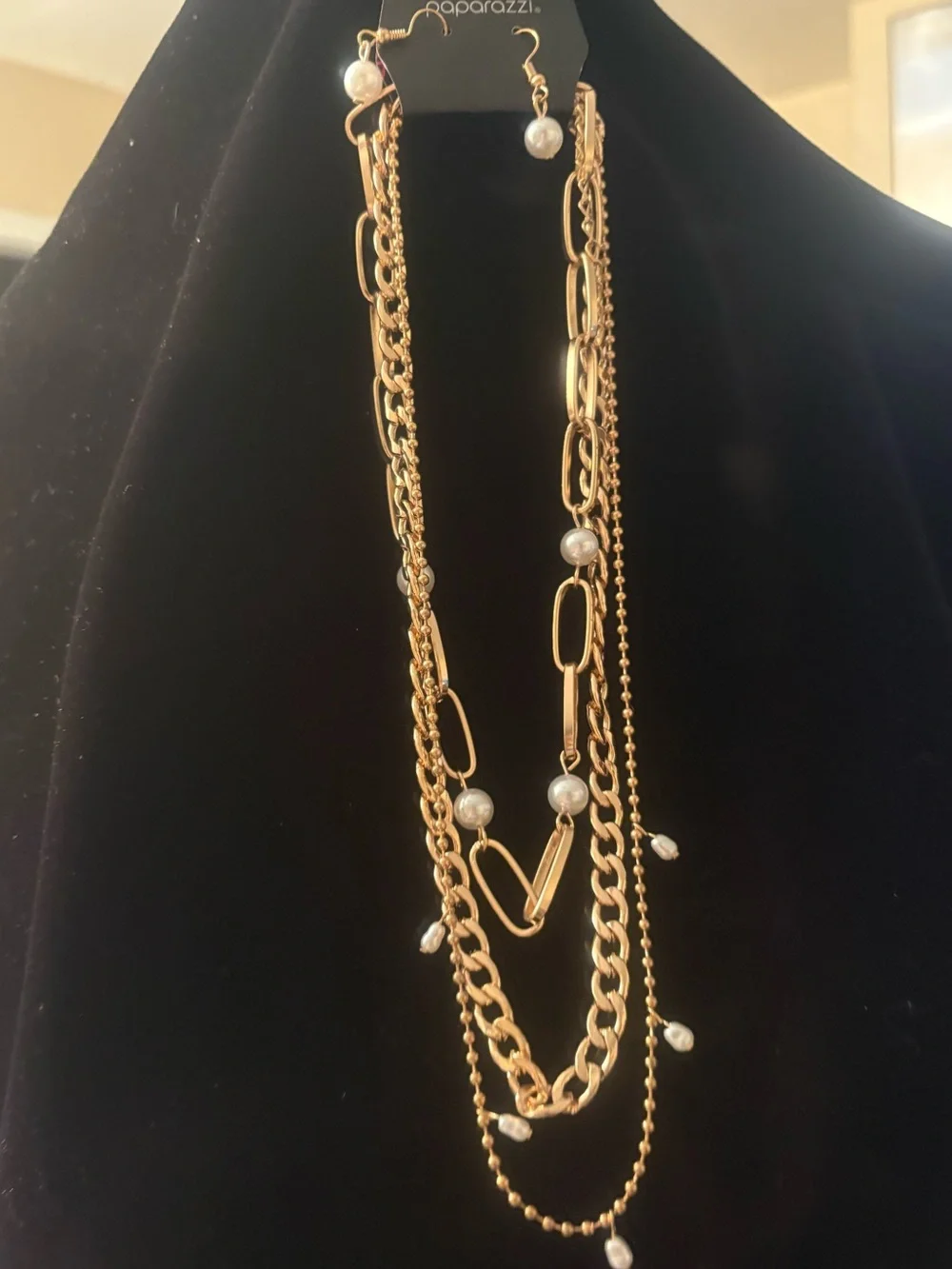 Gold-Tone Layered Chain Necklace with Pearls - Women Jewelry